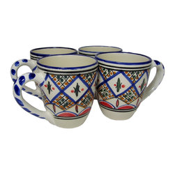 Le Souk Ceramique - Stoneware Tea Cup, Set of 4, Tabarka Design - Teacups
