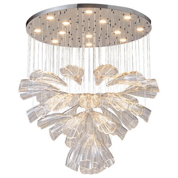 Glass LED Chandelier, Design, Silver, 27.6x23.6", Cool Light, Non-Dimmable