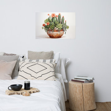 Poster Wall In Bedroom: Blooming Resilience Cactus Watercolor Painting - Digital