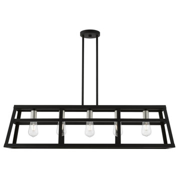 Schofield 5 Light Black With Brushed Nickel Accents Linear Chandelier