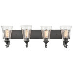 Millennium Lighting - Millennium Natalie 4-Light Bathroom Vanity Light in Matte Black - This 4-light bathroom vanity light from Millennium Lighting is a part of the Natalie collection and comes in a matte black finish. It measures 32" wide x 10" high. This light uses four standard bulbs up to 100 watts each. This light includes a 1 year limited manufacture's warranty.Damp rated: Light can be used in humid environments like bathrooms or covered outdoor areas.  This light requires 4 , 400W Watt Bulbs (Not Included) UL Certified.