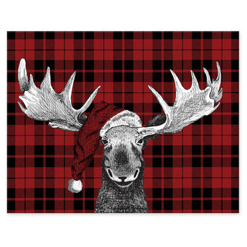 Plaid Christmas Moose 11"x14" Easelback Canvas