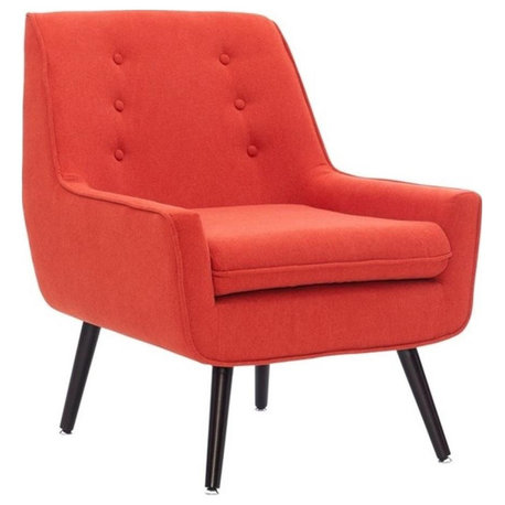 Linon Trelis Upholstered Tufted Accent Chair Black Legs in Pimento Red Fabric