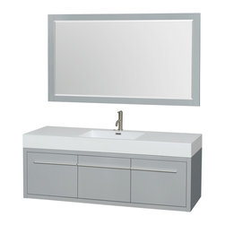 60 inch Wall Mounted Single Bathroom Vanity Set in Grey Finish - Bathroom Vanities And Sink Consoles