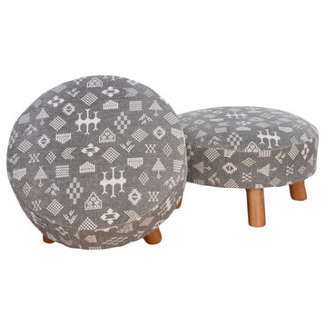 Pair of Black and White Mali Dhurrie Ottoman Stools
