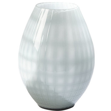 Cased Glass Grid Vase Blue, Gray, Small