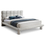 Meridian Furniture - Deco Boucle Fabric Upholstered Full Bed, Cream, King - Go for an eye-grabbing bedroom rehab when you add this Deco boucle fabric full bed to the mix. This bed features sumptuous rich cream boucle fabric upholstery on its headboard, rails, and feet for a wow-inducing look in your space. Deep channel biscuit tufting adds pillowy softness to your back and neck when you're propped up reading or watching TV. The neutral color makes for seamless integration of this bed with your existing furnishings.