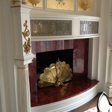 Close up of curved fireplace