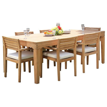 7-Piece Teak Dining Set, 122" Extn Rectangle Table, 6 Montana Stacking Chairs