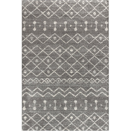 Aksil Moroccan Beni Souk Area Rug, Gray/Cream, 8 X 10