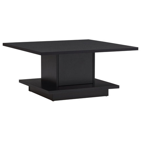 Boa Vista 31" Square Coffee Table With Shelf and Hidden Cabinet, Black