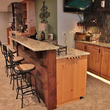 Rustic Basement Bar and Family Room