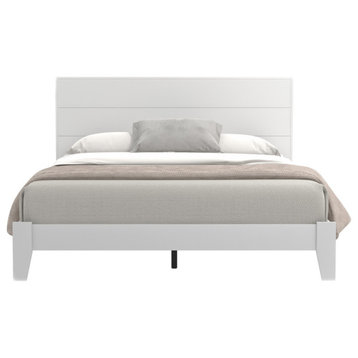 Layton Wood Frame Queen Platform Bed with Headboard, White