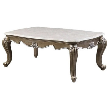 Classic Retro Coffee Table, Ornamental Queen Anne Legs With Elegant Marble Top