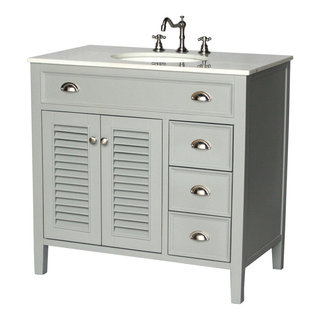 Hanover Ambridge 36-In. Bathroom Vanity Set includes Sink, Countertop, and  Pre-Assembled Cabinet w/ 1 Door, 3 Drawers, Mirror, Gray - Hanover Home