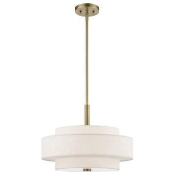 Livex Monroe 4-Light Pendant Chandelier, Brass/Oatmeal/White Fabric, 52137-01