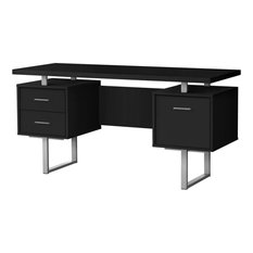 Monarch Revesible Wooden Floating Desktop Computer Desk in Black and Silver