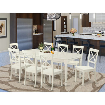 East West Furniture Dover 9-piece Wood Dinette Set in Linen White
