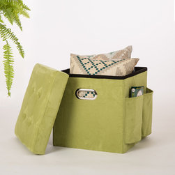Glitzhome Cube Faux Suede Foldable Storage Ottoman with/Padded Seat Green - Products