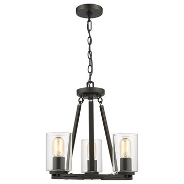 Monroe 3 Light Chandelier in Black With Gold Highlights and Clear Glass