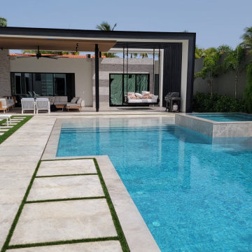 Contemporary Garden Pool Villa | Silver Shadow Marble