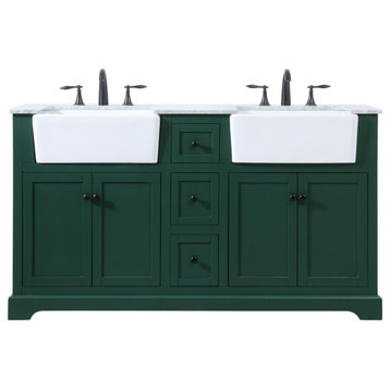 60" Double Bathroom Vanity, Green, Vf60260Dgn