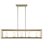 Golden Lighting - Golden Lighting 2073-LP WG Smyth - 5 Light Linear Pendant - Modern lanterns feature a handsome bevelled cage design  Clean geometry creates a contemporary style  Opal glass cylinders encase steel candles and candelabra bulbs  Beautiful White Gold finish  Provides widespread ambient lighting  Illuminates a kitchen bar or similar area without interfering with activity at the surface    No. of Rods: 8  Canopy Included: TRUE  Shade Included: TRUE  Canopy Diameter: 11.75 x 4 Rod Length(s): 12.00  Room Application:: Kitchen/Foyer/Living/DiningSmyth Five Light Linear Pendant White Gold Opal Glass *UL Approved: YES *Energy Star Qualified: n/a  *ADA Certified: n/a  *Number of Lights: Lamp: 5-*Wattage:60w Candelabra bulb(s) *Bulb Included:No *Bulb Type:Candelabra *Finish Type:White Gold