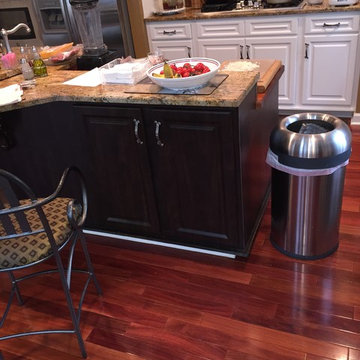 cabinet refacing--2 toned white with chocolate island and bar area