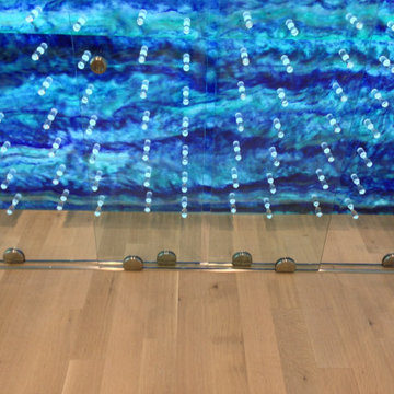 Blue Backsplash Wine Cellar