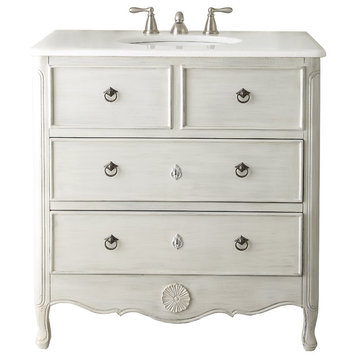 34 Inch Distressed Antique White Daleville Cottage Style Bathroom Sink Vanity, Distressed Grey, 34''