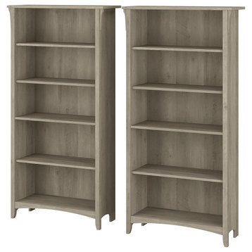 Set of 2 Bookcase, Tapered Legs With 5 Shelves and Wooden Accents, Driftwood Gray