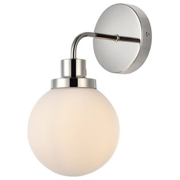 Living District Hanson 1-Light Metal Bath Sconce in Polished Nickel and Frosted