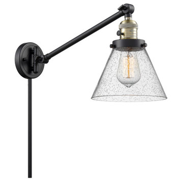 Large Cone 1-Light LED Swing Arm Light, Black Antique Brass, Glass: Seedy
