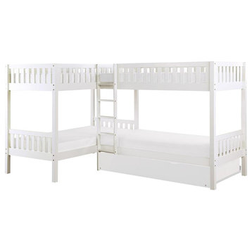 Lexicon Galen Transitional Wood Corner Bunk Bed with Twin Trundle in White