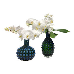 Emerald Vase Duo with Orchids - Home Decor