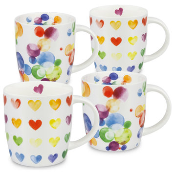 Set of 4 Assorted Colorful Cast Bubbles and Heart Mugs
