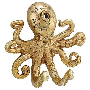 Steampunk Octopus Wall Hook, Antique Gold