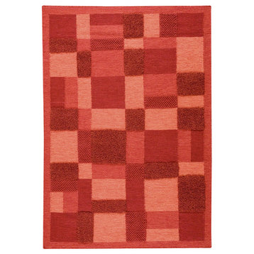 Hand Woven Red Wool Area Rug, Red, 6'6"x9'9"