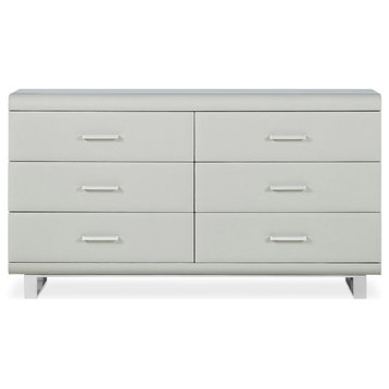 56” Siva Accent Chest Light Grey Leatherette Polished Stainless Steel Legs