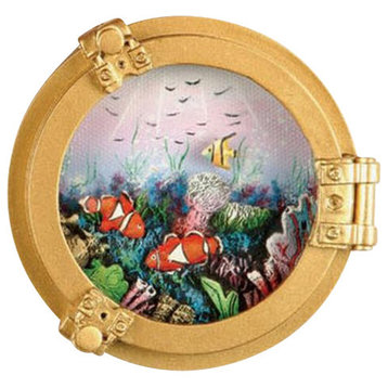 3.5" Polystone Porthole With Fish Oil Painting