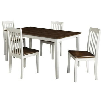 5 Piece Dining Set, Rectangular Table & Chairs With Slatted Back, Mahogany/White