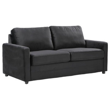 Modern Sleeper Sofa, Soft Velvet Upholstered Seat & Padded Track Arms, Black