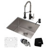 23" Undermount Stainless Steel Kitchen Sink, Pull-Down Faucet SSMB w Dispenser