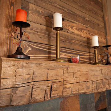 A fireplace anchors a remodel.