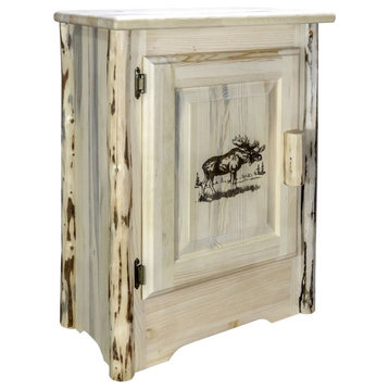 Montana Woodworks Wood Accent Cabinet with Laser Engraved Moose in Natural