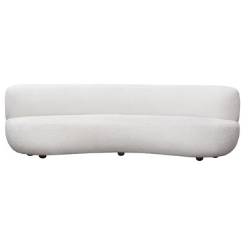 Curved Sofa in White Faux Sheepskin Fabric