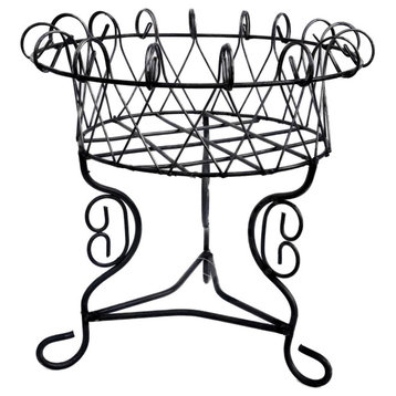 Wrought Iron Wide Round Scroll Standing Floor Planter 19" Vintage Style