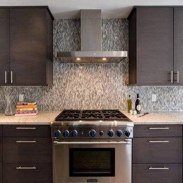 Contemporary Kitchen with Dark Rift Cut Veneer Cabinets