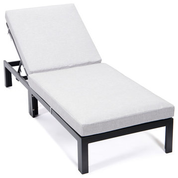 LeisureMod Chelsea Aluminum Patio Chasie Lounge Chair With Cushions, Light Gray