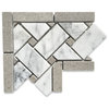 Carrara Venato Marble 4x4 Basketweave Mosaic Corner Gray Dots Honed, 1 sheet